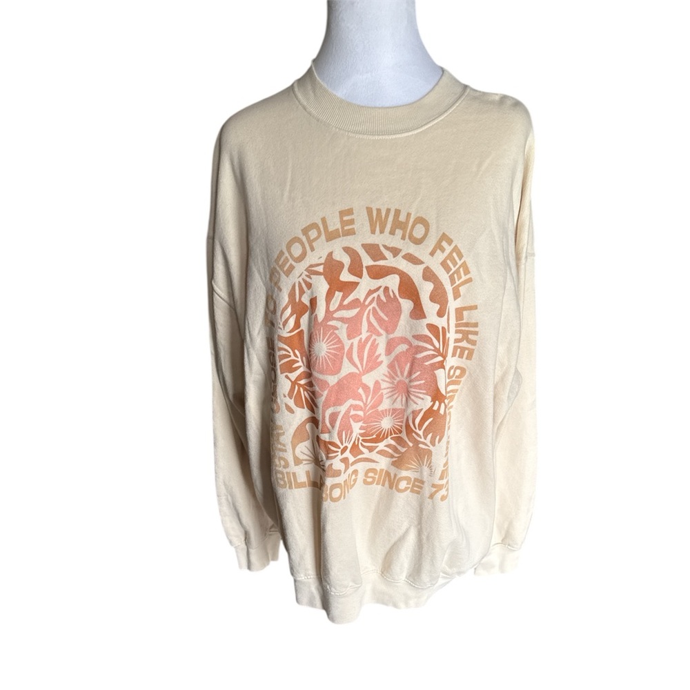 Distressed Graphic Cream Floral oversized Sweatshirt - Picture 3 of 5